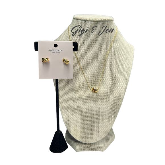 Kate Spade Sailors Knot Necklace and  Earrings Studs set Gold tone - Picture 1 of 9